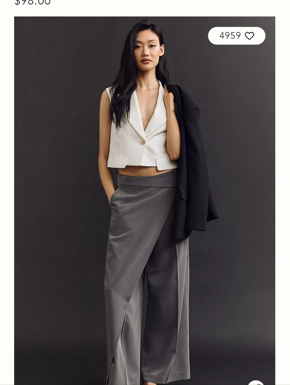 Whiteroom + Cactus Wrap Front Trouser Pants In Charcoal NWT